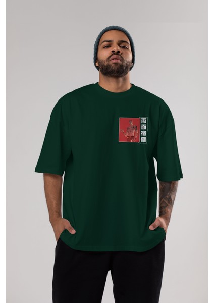 Sukuna Ryoumen 3 Ön Sol Baskılı Oversize T-Shirt Erkek Kadın Unisex Pamuk Bisiklet Yaka Tişort indirimleri