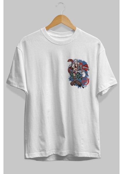 Tanjıro ,akaza,dakı Ön Sol Baskılı Oversize T-Shirt Erkek Kadın Unisex Pamuk Bisiklet Yaka Tişort fiyatları