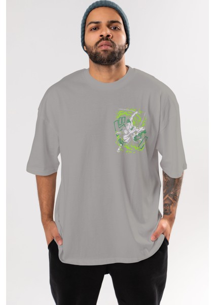 Zoro-One Pıece (2) Ön Sol Baskılı Oversize T-Shirt Erkek Kadın Unisex Pamuk Bisiklet Yaka Tişort