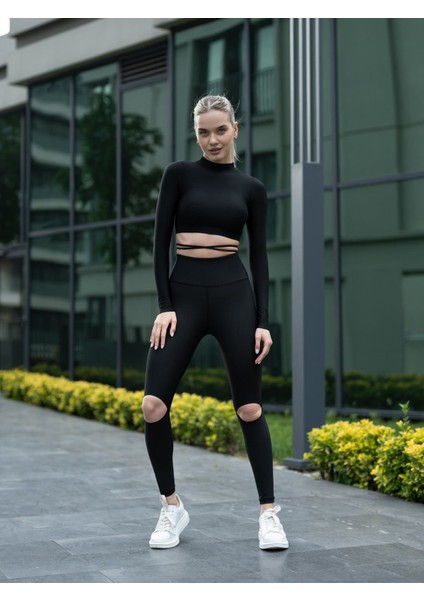 Sırtı Açık Belden Bağlamalı Uzun Kollu Spor T-Shirt fiyatları