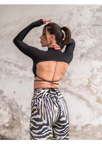 Sırtı Açık Belden Bağlamalı Uzun Kollu Spor T-Shirt indirimleri