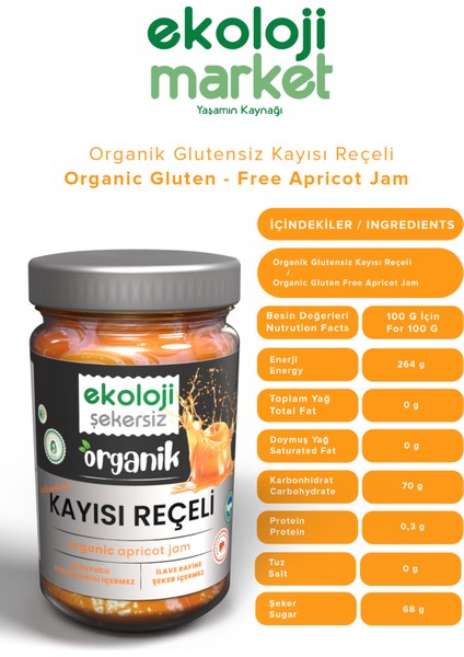 Organik Şekersiz Kayısı Reçeli 380 gr