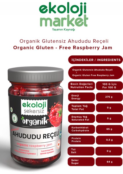 Organik Şekersiz Ahududu Reçeli 380 gr modelleri