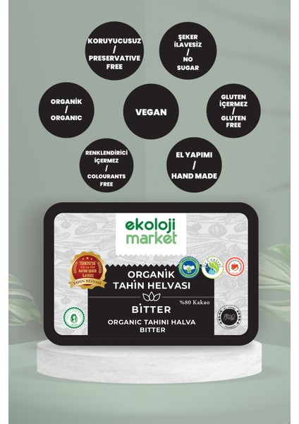 Organik Glutensiz Şekersiz Tahin Helvası Bitter 200 gr fiyatları