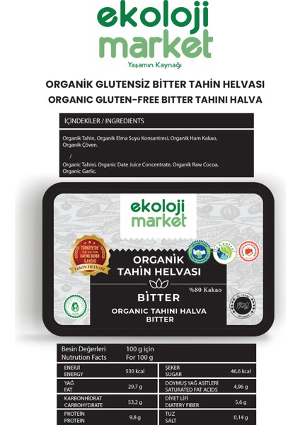 Organik Glutensiz Şekersiz Tahin Helvası Bitter 200 gr fırsatları