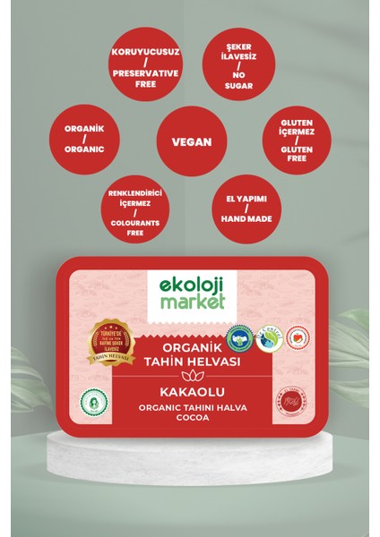 Organik Glutensiz Şekersiz Tahin Helvası Kakaolu 200 gr fiyatları
