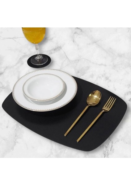 6'lı Siyah 40X30 cm Ahşap Amerikan Servis Runner Supla Tabak