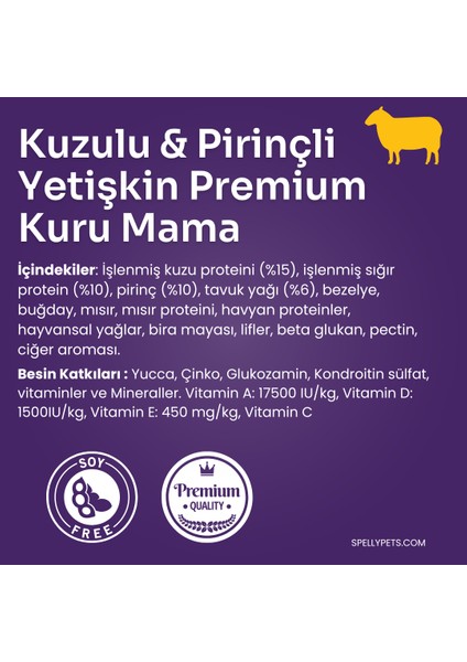 Premium Yetişkin Köpek Maması - Kuzu ve Pirinç (17KG)