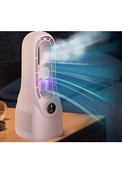 Hava Nemlendiricili Küçük Masa Fanı 6Hz Sessiz Bladeless Renkli LED Işıklı Soğutma Ev,ofis Fan