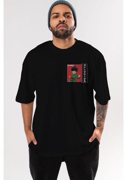Gon Freecss Hunter x Hunter 5 Ön Sol Baskılı Oversize T-Shirt Erkek Kadın Unisex Pamuk Bisiklet Yaka Tişort