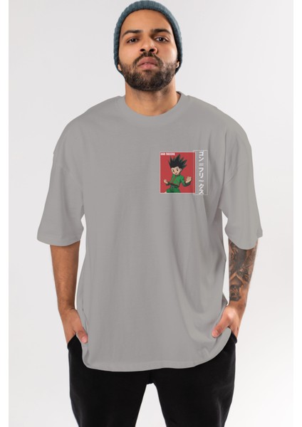 Gon Freecss Hunter x Hunter 5 Ön Sol Baskılı Oversize T-Shirt Erkek Kadın Unisex Pamuk Bisiklet Yaka Tişort