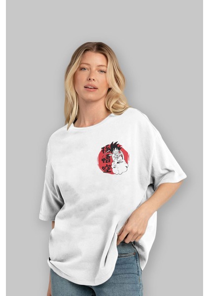 Dragon Ball Ön Sol Baskılı Oversize T-Shirt Erkek Kadın Unisex Pamuk Bisiklet Yaka Tişort fırsatları