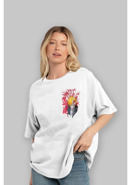Ichıgo Kurosakı Vızard Ön Sol Baskılı Oversize T-Shirt Erkek Kadın Unisex Pamuk Bisiklet Yaka Tişort fırsatları