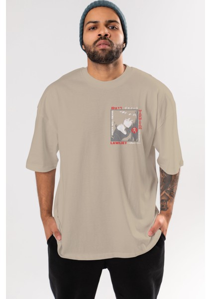 Death Note Ön Sol Baskılı Oversize T-Shirt Erkek Kadın Unisex Pamuk Bisiklet Yaka Tişort