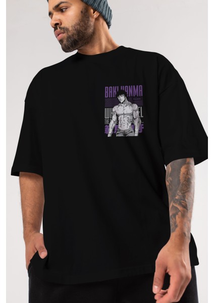 Bakı Hanma (2) Ön Sol Baskılı Oversize T-Shirt Erkek Kadın Unisex Pamuk Bisiklet Yaka Tişort modelleri