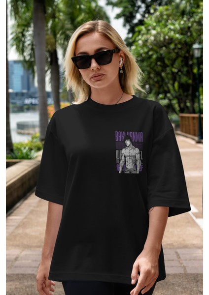 Bakı Hanma (2) Ön Sol Baskılı Oversize T-Shirt Erkek Kadın Unisex Pamuk Bisiklet Yaka Tişort indirimleri