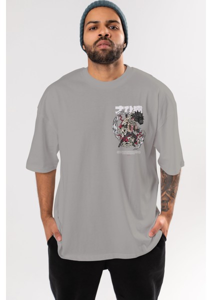 Katakuri Ön Sol Baskılı Oversize T-Shirt Erkek Kadın Unisex Pamuk Bisiklet Yaka Tişort