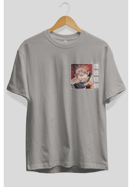 Sukuna Ryoumen 4 Ön Sol Baskılı Oversize T-Shirt Erkek Kadın Unisex Pamuk Bisiklet Yaka Tişort fiyatları