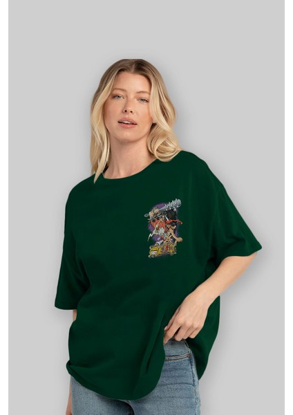 One Pıece (6) Ön Sol Baskılı Oversize T-Shirt Erkek Kadın Unisex Pamuk Bisiklet Yaka Tişort fırsatları