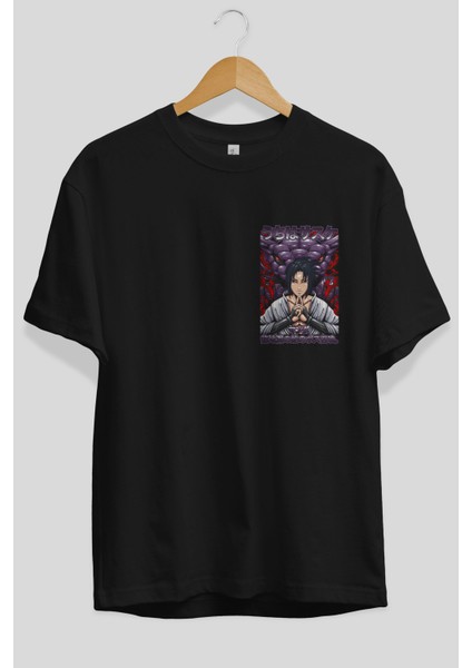 Naruto Sasuke Uchıha Ön Sol Baskılı Oversize T-Shirt Erkek Kadın Unisex Pamuk Bisiklet Yaka Tişort fiyatları