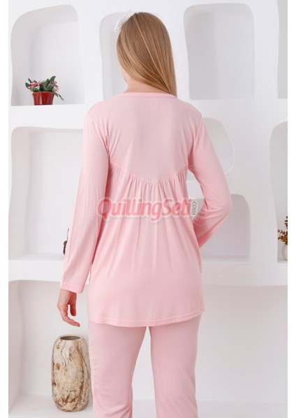 Renk Seçenekli Dantel Detaylı Sabahlıklı 3lü Lohusa Pijama Takımı - 3424 fırsatları