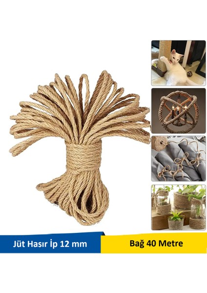 Jüt Hasır Örgülü Dekorasyon Halat 12 mm 40 mt
