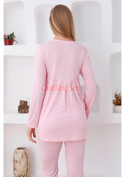 Renk Seçenekli Dantel Detaylı Sabahlıklı 3lü Lohusa Pijama Takımı - 3424 modelleri