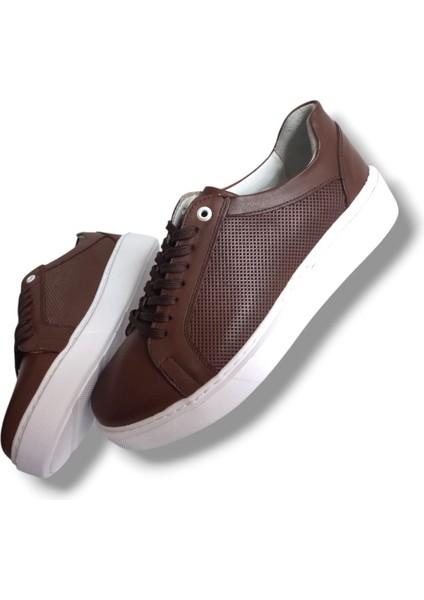 GE0065-7 Lazerli Deri Eva Taban Koku Yapmaz Erkek Sneaker Ayakkabı