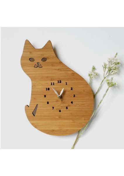 Kedi Figürlü Sessiz Duvar Saati 35 x 22