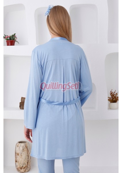 Renk Seçenekli Dantel Detaylı Sabahlıklı 3lü Lohusa Pijama Takımı - 3423 modelleri