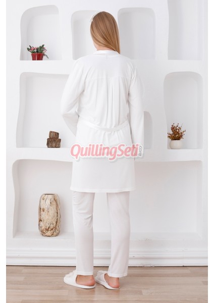 Renk Seçenekli Dantel Detaylı Sabahlıklı 3lü Lohusa Pijama Takımı - 3423 modelleri
