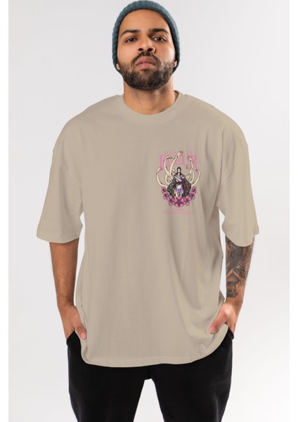 Gigante Fleur Ön Sol Baskılı Oversize T-Shirt Erkek Kadın Unisex Pamuk Bisiklet Yaka Tişort