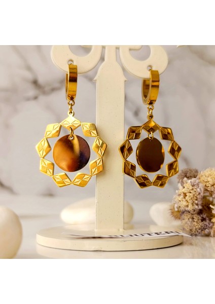 Küpe sallantılı halka altın kaplama 316 L çelik + hediye paketi