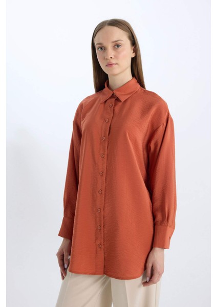 Relax Fit Basic Düz Uzun Kollu Gömlek Tunik D7346AX25SP