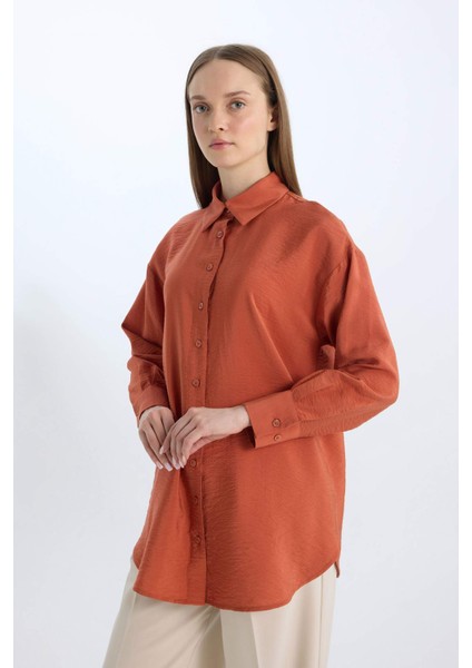 Relax Fit Basic Düz Uzun Kollu Gömlek Tunik D7346AX25SP