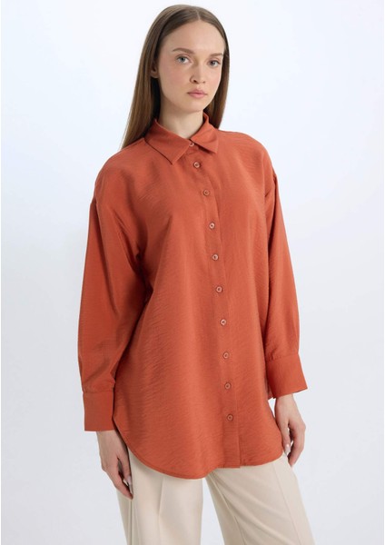 Relax Fit Basic Düz Uzun Kollu Gömlek Tunik D7346AX25SP