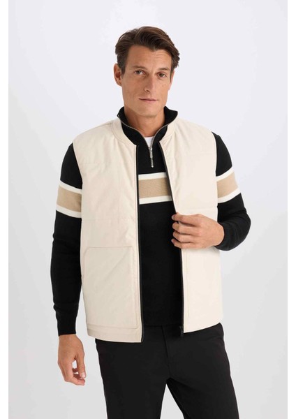 Regular Fit Kolej Yaka Fermuarlı Çift Cepli Mevsimlik Hafif İnce Bomber Şişme Yelek D6287AX25SP