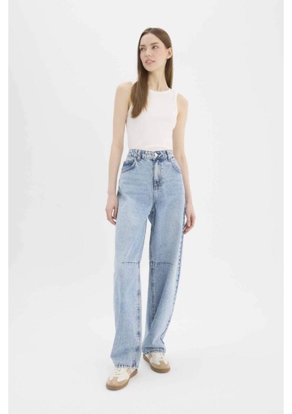 Baggy Fit Yüksek Bel Düz Paça Uzun Jean Pantolon D7964AX25SP