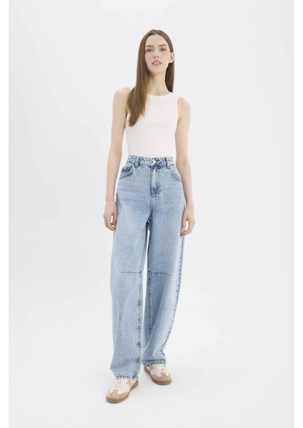 Baggy Fit Yüksek Bel Düz Paça Uzun Jean Pantolon D7964AX25SP