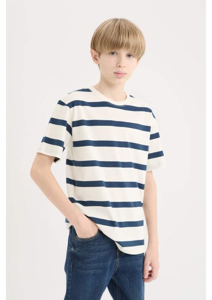 Erkek Çocuk Bisiklet Yaka Çizgili Kısa Kollu Tişört D7864A825SM