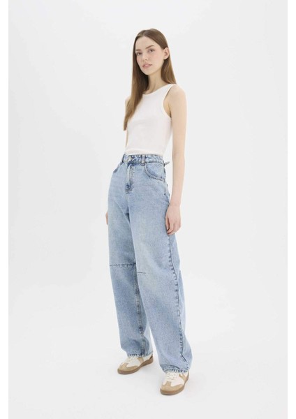 Baggy Fit Yüksek Bel Düz Paça Uzun Jean Pantolon D7964AX25SP