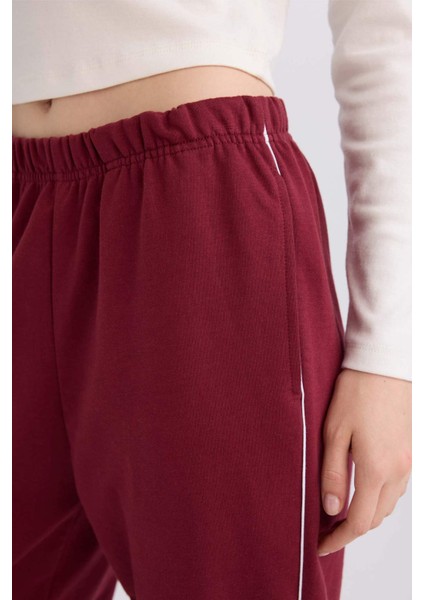 Bordo Jogger Eşofman Altı Cepli Esnek Belli Bağcıklı Dar Paça Uzun Boy E5976AX25SP