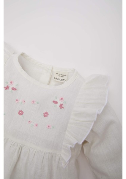 Kız Bebek Bisiklet Yaka Floral Flamlı Poplin Uzun Kollu Gömlek E2833A525SP