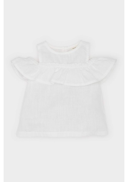Kız Bebek Bisiklet Yaka Flamlı Poplin Kısa Kollu Bluz E2849A525SM