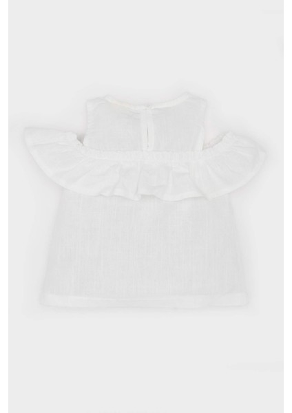 Kız Bebek Bisiklet Yaka Flamlı Poplin Kısa Kollu Bluz E2849A525SM