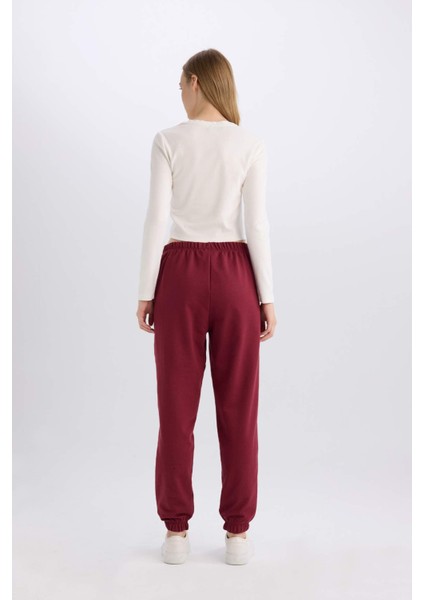 Bordo Jogger Eşofman Altı Cepli Esnek Belli Bağcıklı Dar Paça Uzun Boy E5976AX25SP