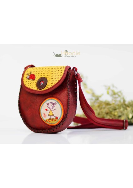Cin Ayşe Figürlü Çapraz Örgülü Kol Çantası Etnik Bohem Style - Bordo