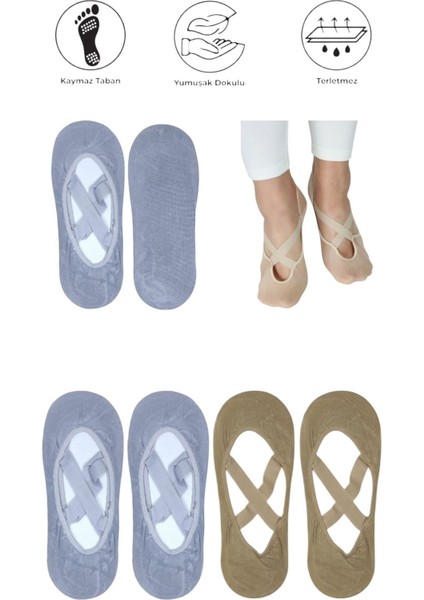 4 Adet Bayan Kaydırmaz Tabanlı Yoga Pilates Fitness Dans ve Spor Çorabı