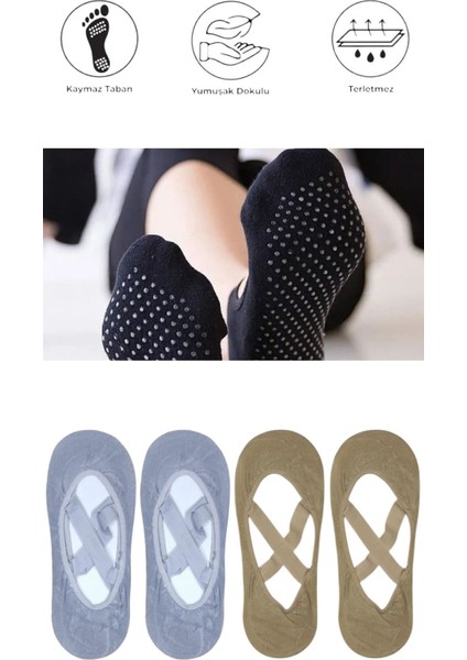 4 Adet Bayan Kaydırmaz Tabanlı Yoga Pilates Fitness Dans ve Spor Çorabı fiyatları