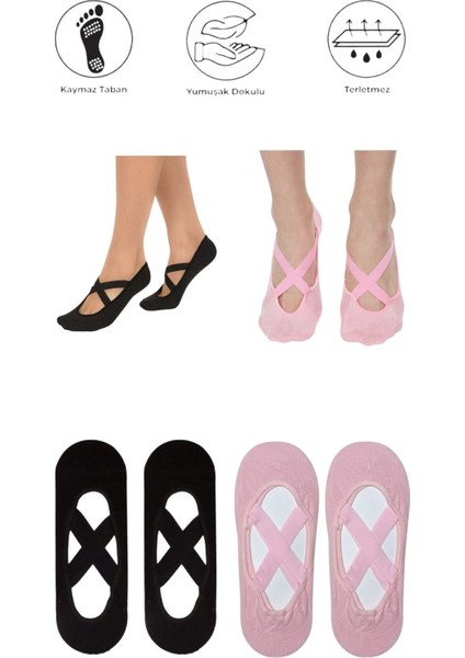 4 Adet Bayan Kaydırmaz Tabanlı Yoga Pilates Fitness Dans ve Spor Çorabı